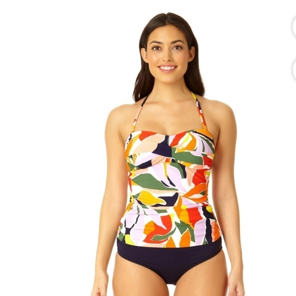 Anne Cole Womens Pink Printed Shirred Beachwear Tankini Swim Top Women’s M